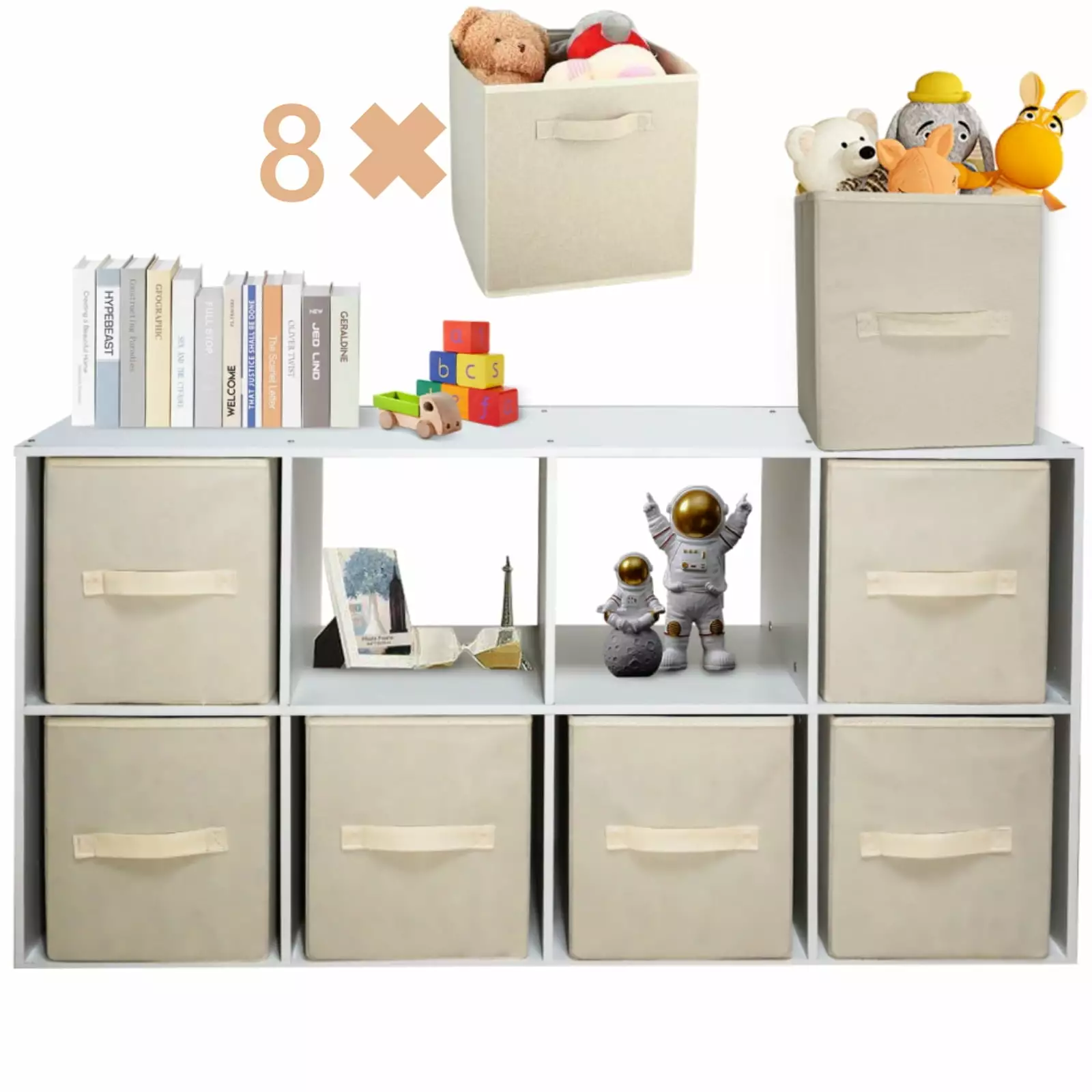 8-Cube Bookshelf 11 Display Storage System Cube Organizer 8 Drawers White Modern Shelf Amstech