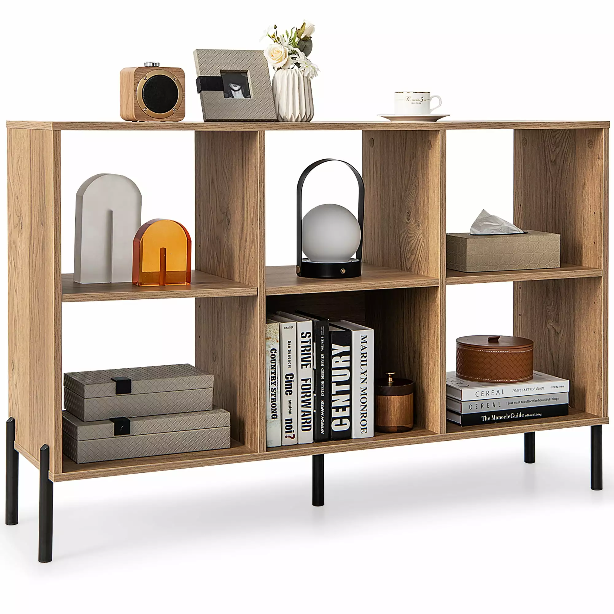 Costway 6 Cube Storage Shelf Organizer Bookcase Square Cubby Cabinet Natural Finish