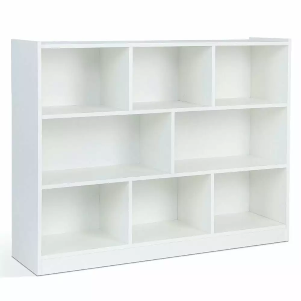 3-Tier Open Bookcase 8-Cube Floor Standing Storage Shelves Display Cabinet Corner Organizer Bedroom Home Office White Topcobe