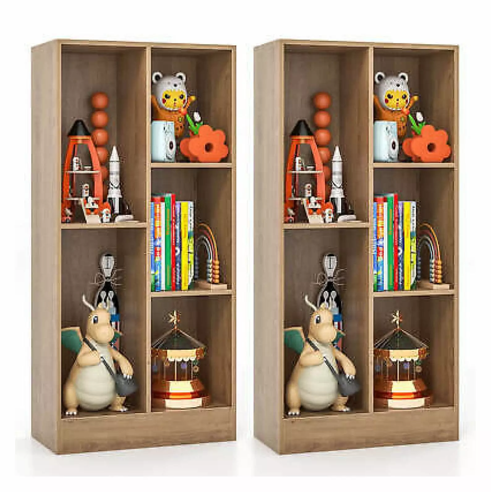 WANCQ 2PCS 5-Cube Bookcase Kids 41 Inch Wooden Toy Storage Organizer Kid's Room