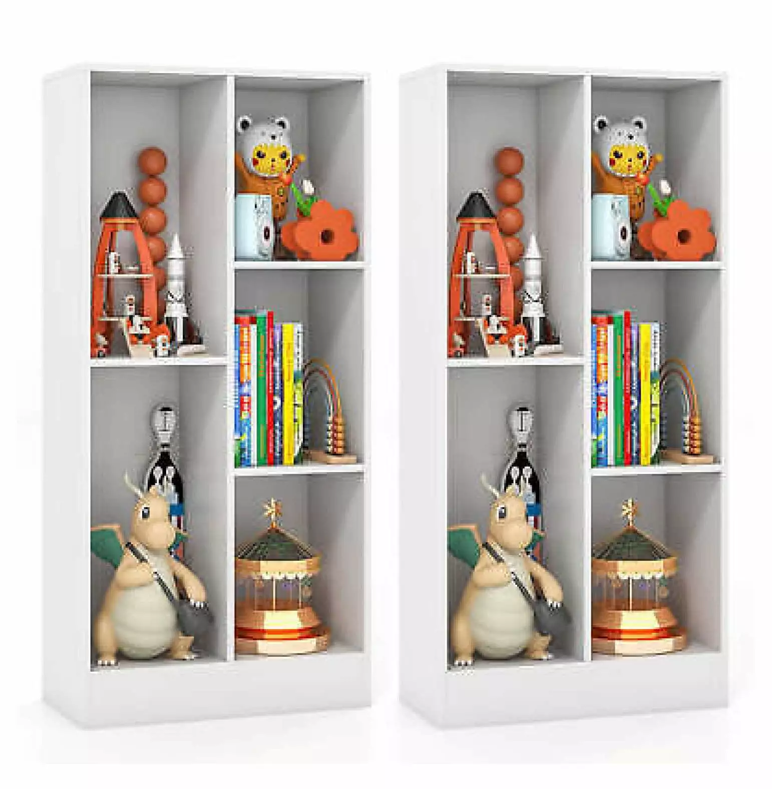 WANCQ 2PCS 5-Cube Bookcase Kids 41 Inch Wooden Toy Storage Organizer Kid's Room