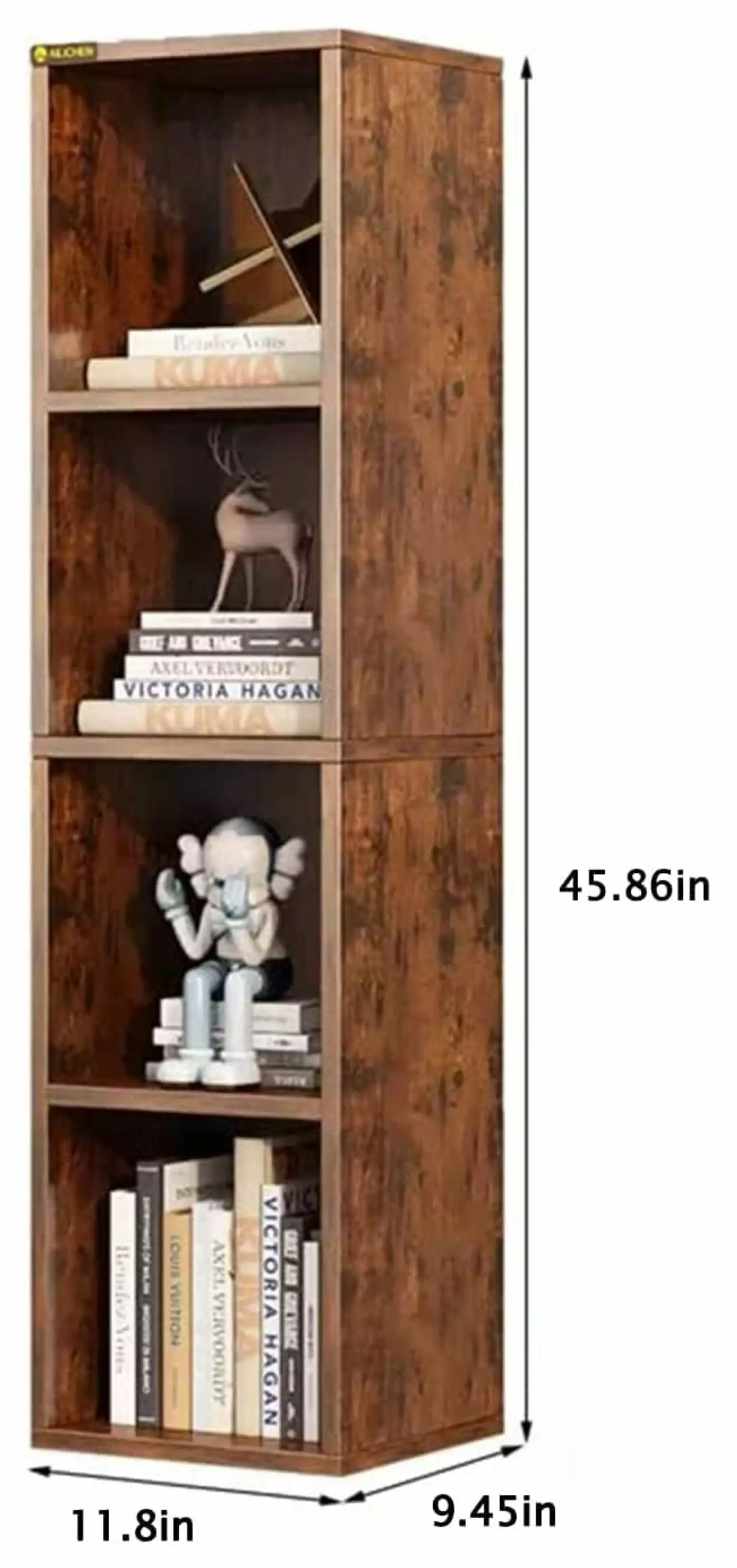 WANCQ 4 Cube Small Bookshelf Narrow Storage Organizer Wooden Corner Bookcase Modern Thin Cubes Shelving Bedroom Library Li...