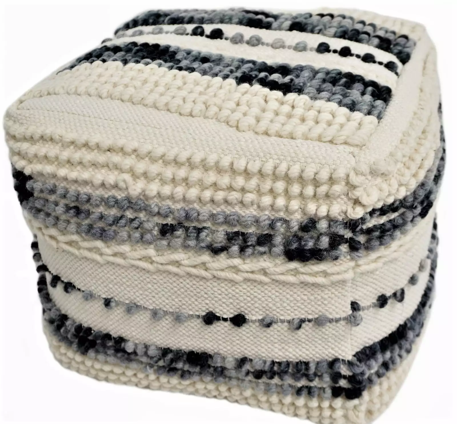 Home&Manor Wool Cotton Eugene Cube Pouf