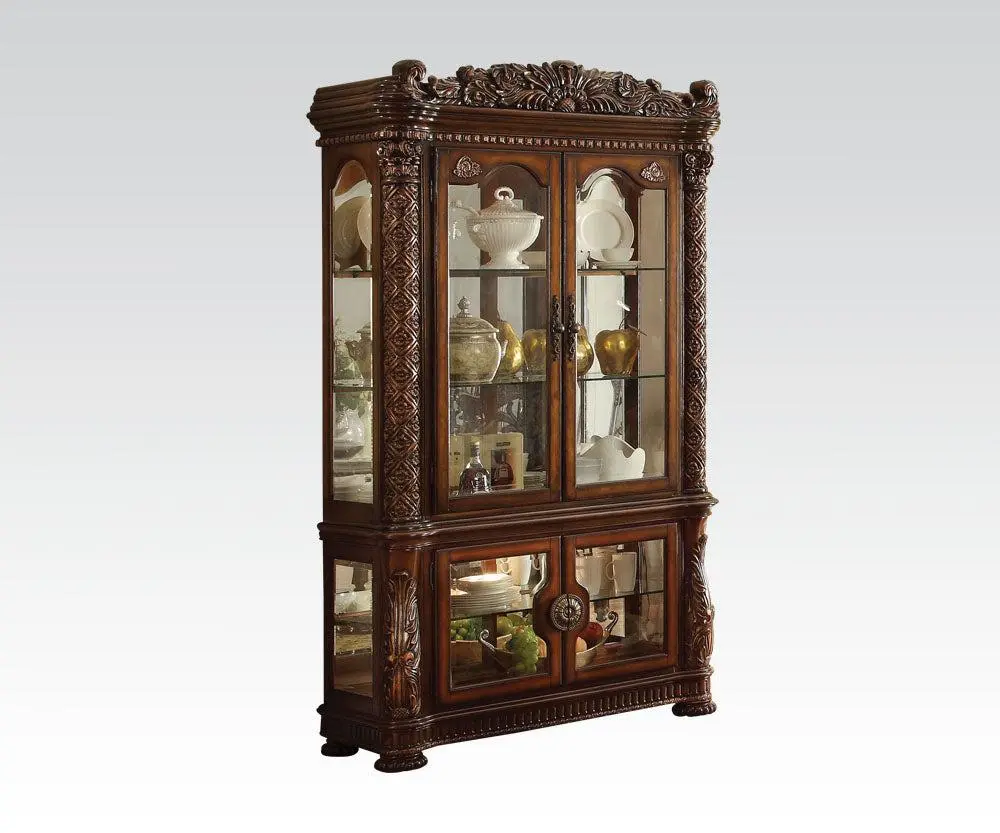 Acme Vendome Cherry Finish Curio Cabinet Mirror Back 62023 - Display Your Collectibles