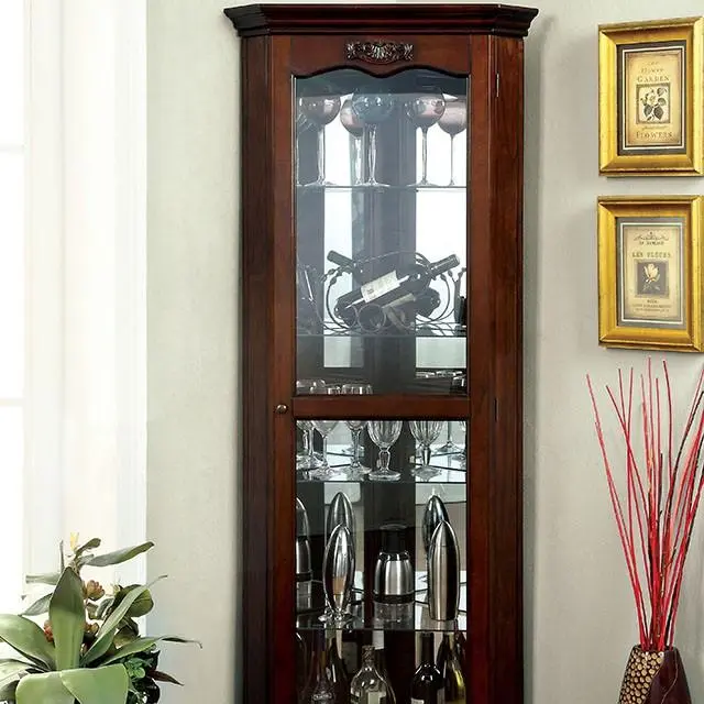 ORTLEY Walnut Curio Cabinet Glass Display Case Collectibles