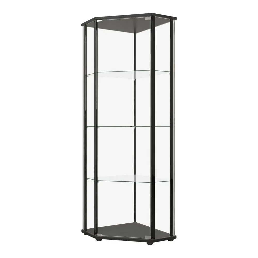 Zenobia Glass Shelf Curio Cabinet Clear and Black Display Case