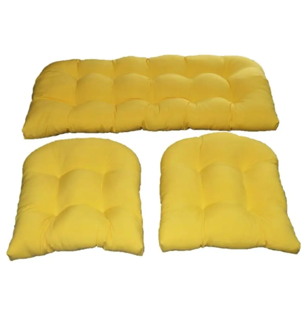 Yellow Solid Fabric Cushions Wicker Loveseat Settee & 2 Matching Chair Cushions Alieon