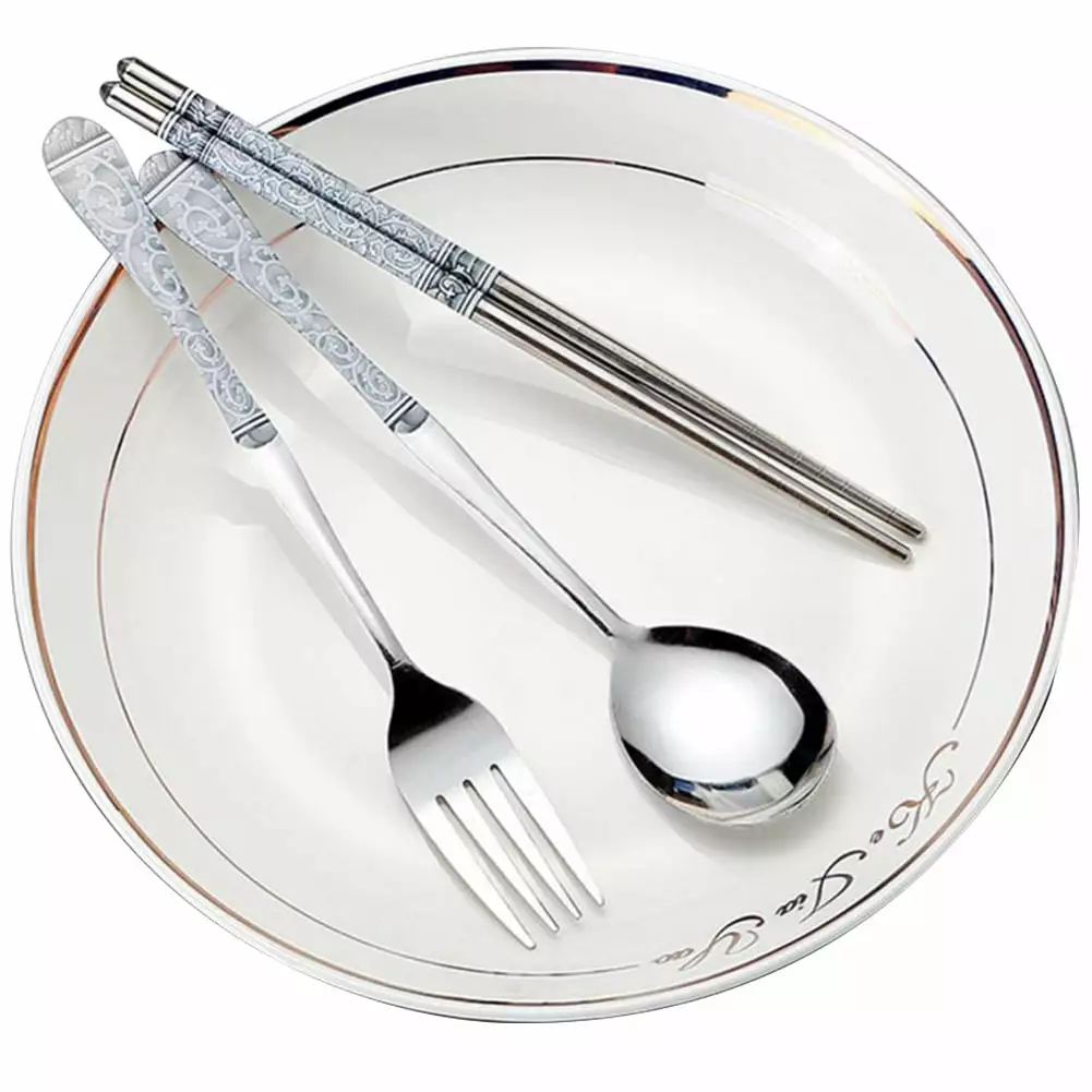 3Pcs/ Set Chopstick Spoon Fork Stainless Steel Portable Travel Picnic Tableware Dinnerware