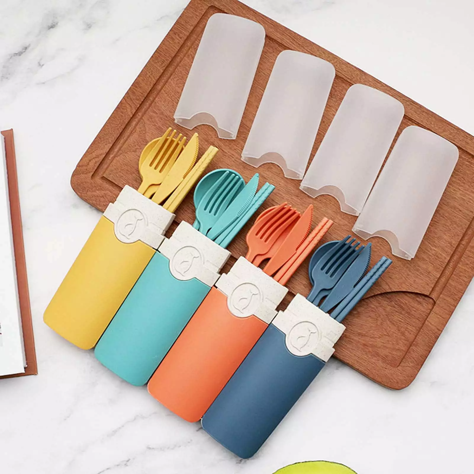 GROFRY 5Pcs/Set Spoon Fork Set Minimalist Creative Food Grade Easy to Carry Tableware Chopsticks Kit Students