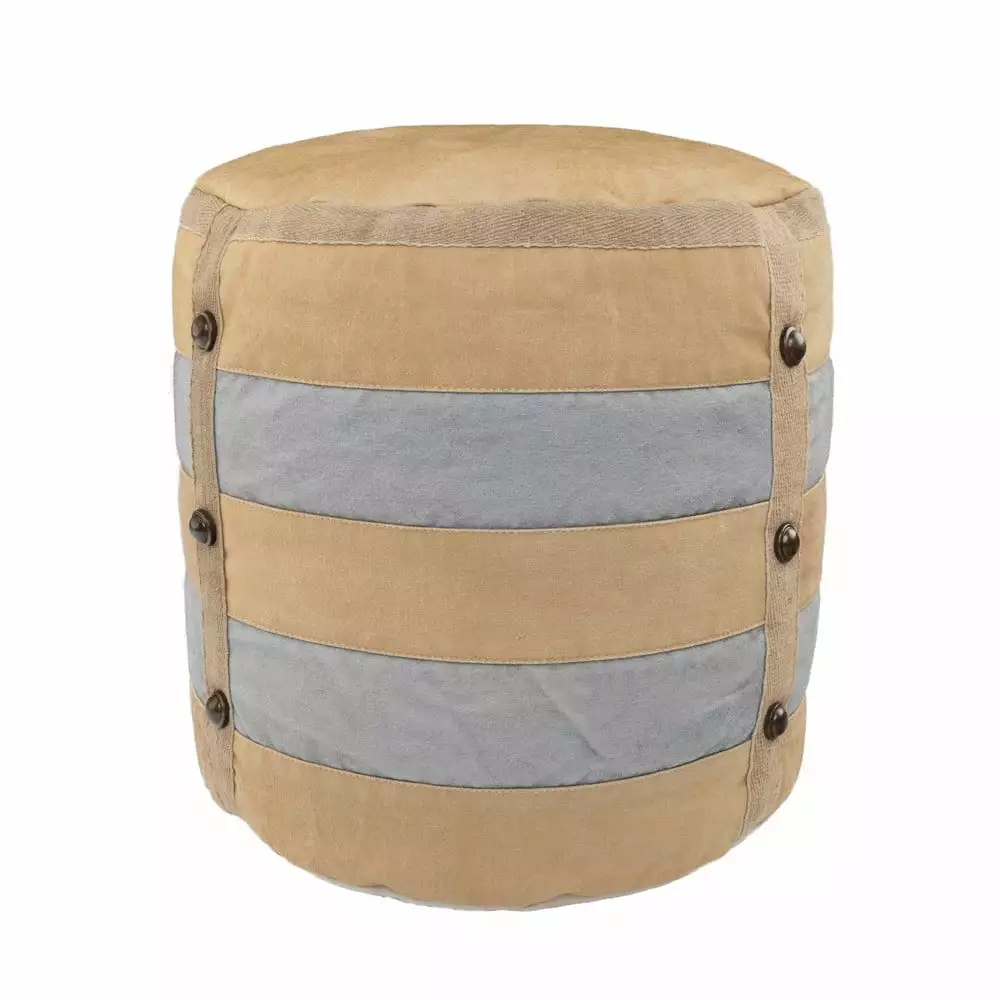 LR Home Medium Striped Indoor Cylinder Pouf Tan Gray 16 x 16 x 16