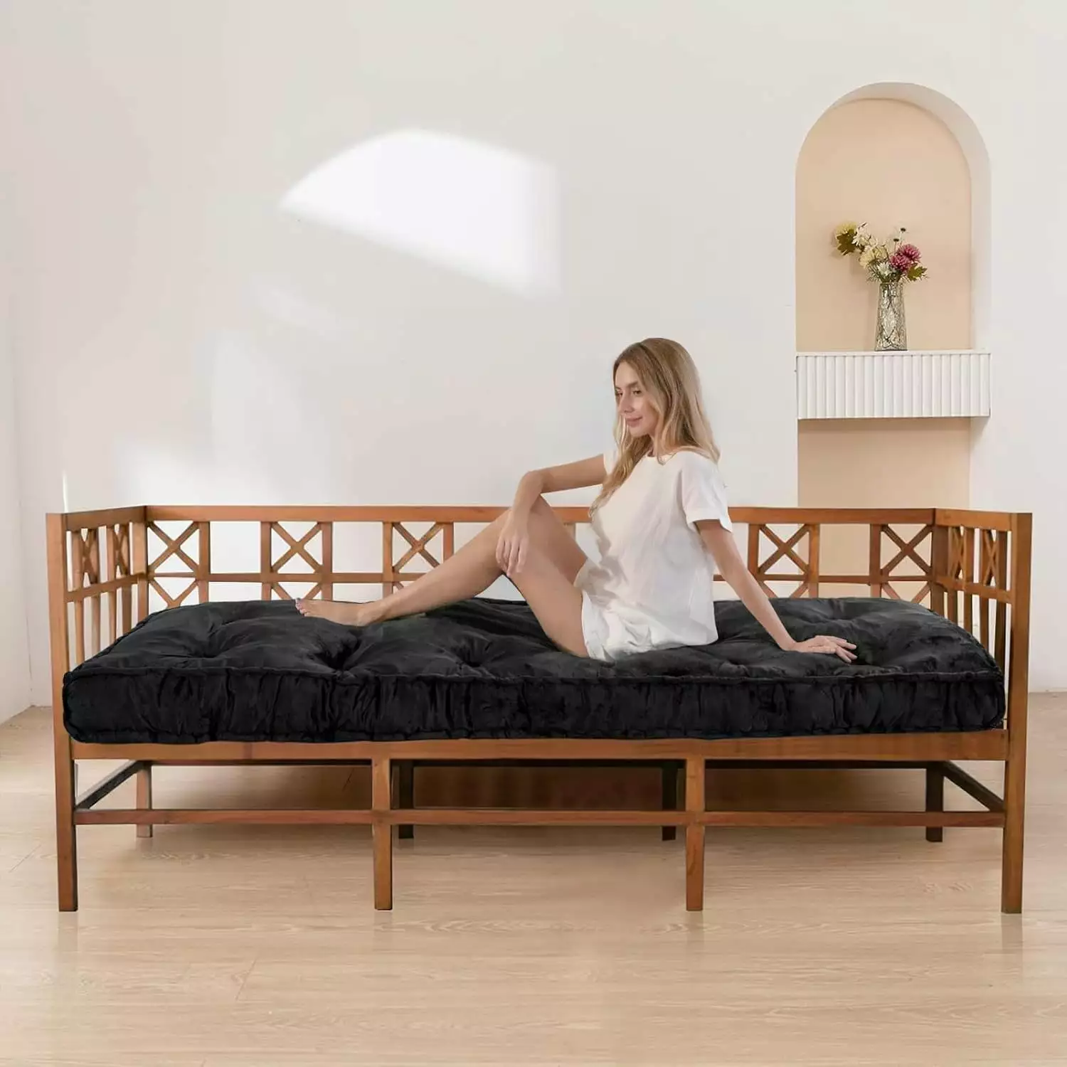 DONFU Velvet Daybed Futon Mattress 75 x 30 Portable Roll Up Camping Sleeping Pad Black Futons