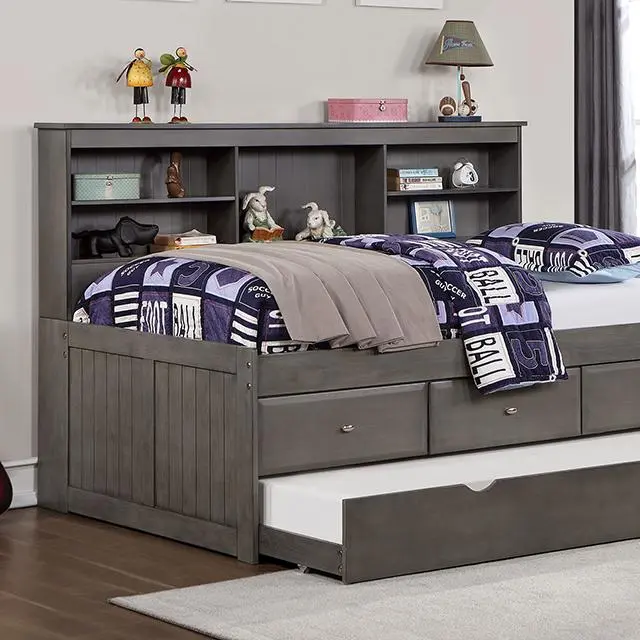 TIBALT Full DayBed Trundle Dark Gray Space Saving Sleeper Furniture