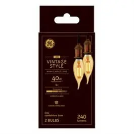 2-Pack LED Candle Light Bulbs Amber Warm White Candelabra Base 4-Watts 240 Lumens GE