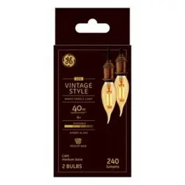 2-Pack LED Candle Light Bulbs Amber Warm White Medium Base 4-Watts 240 Lumens GE
