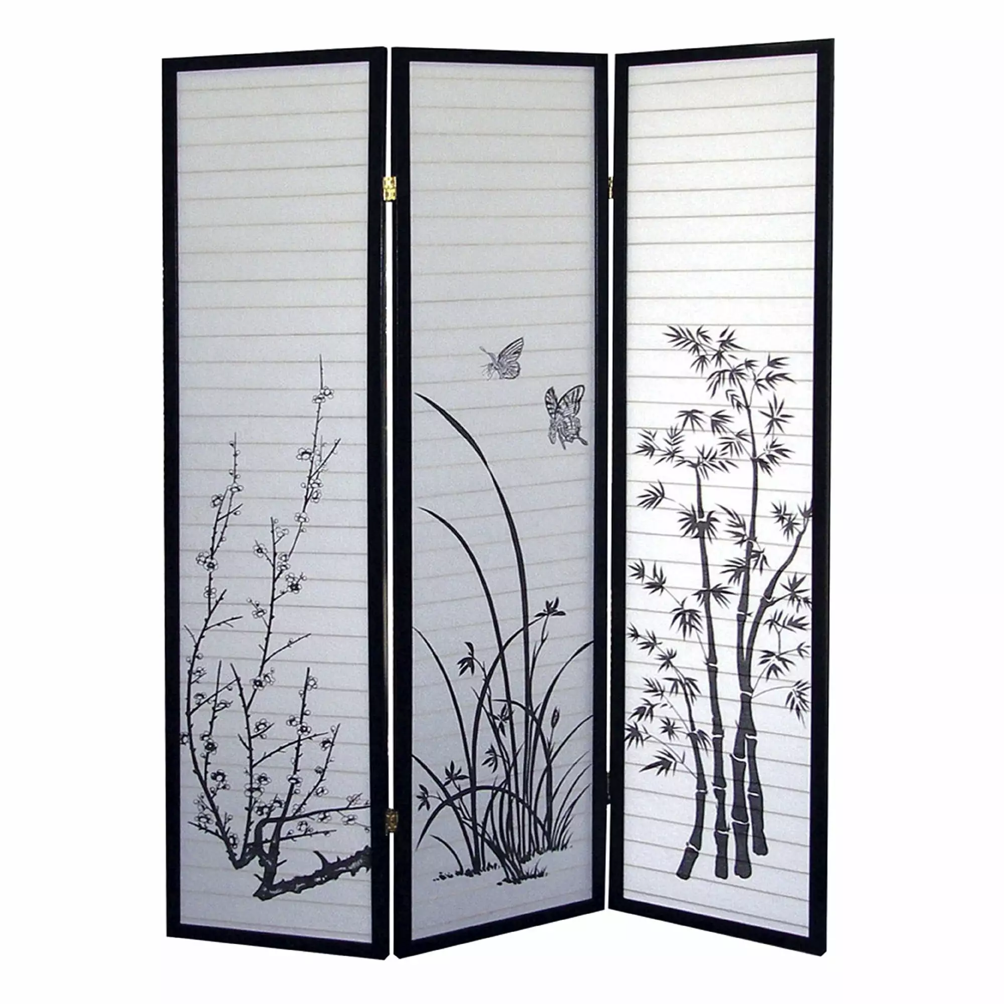 ORE International 4-Panel Room Divider Floral-Style 3-Panel Privacy Screen