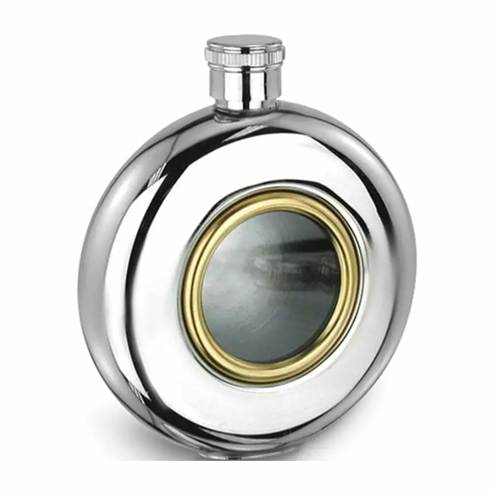 Rebel Steel Glass Window Stainless Steel and Gold-tone 5 Ounce Round Flask Funnel Q-GL963