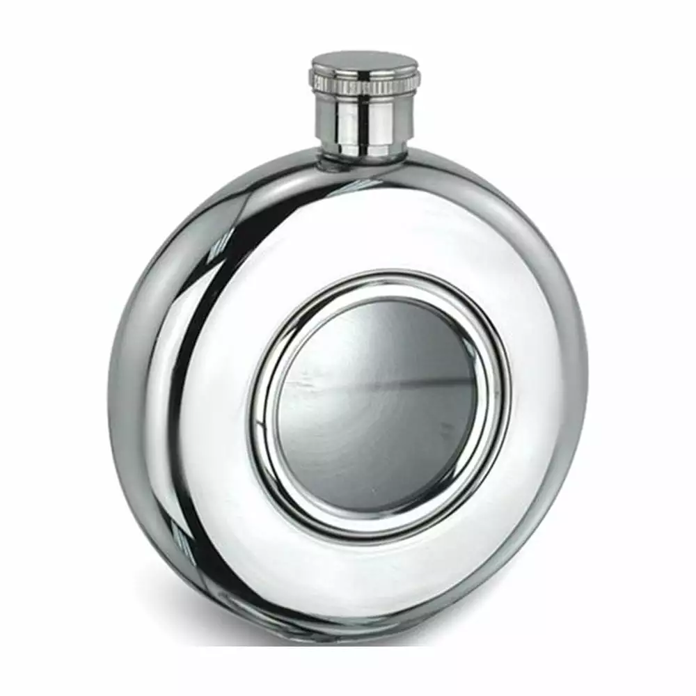 Rebel Steel Glass Window Stainless Steel 5 Ounce Round Flask Funnel Q-GL974