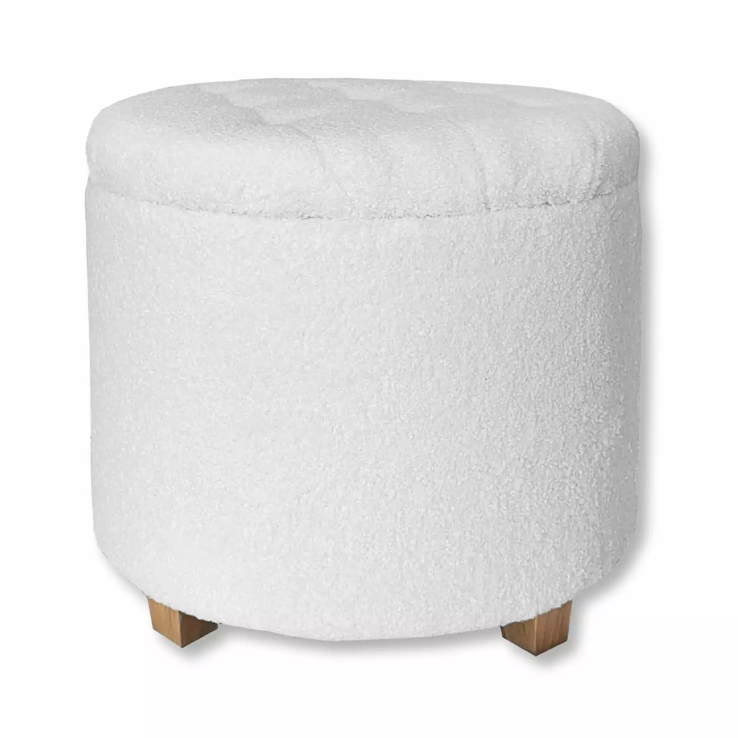ITY International Round Ottoman Footstool Storage Plush Fabric 18 x 16 White Ottomans