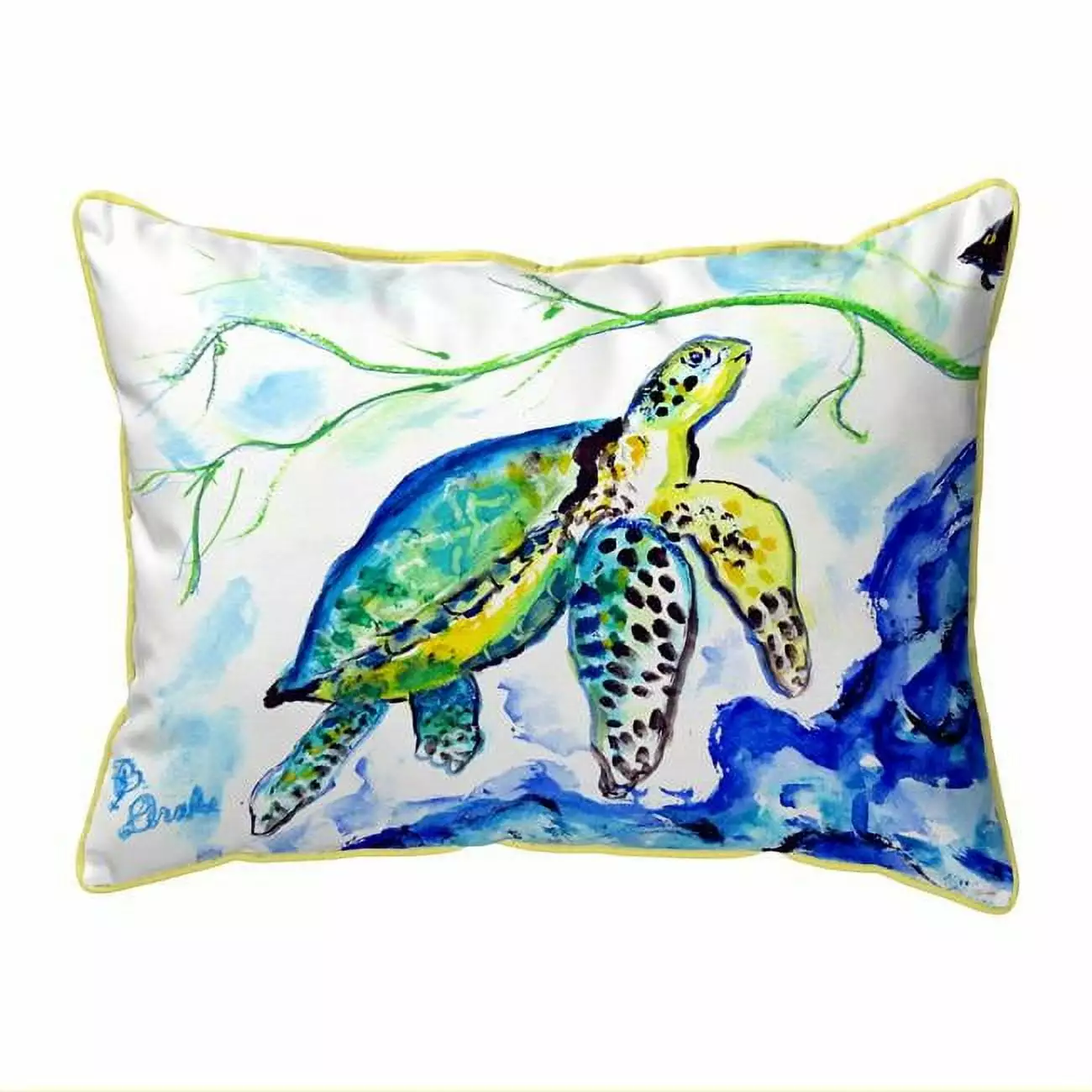 Betsy Drake 16 x 20 Inch Yellow Sea Turtle Large Decorative Pillow