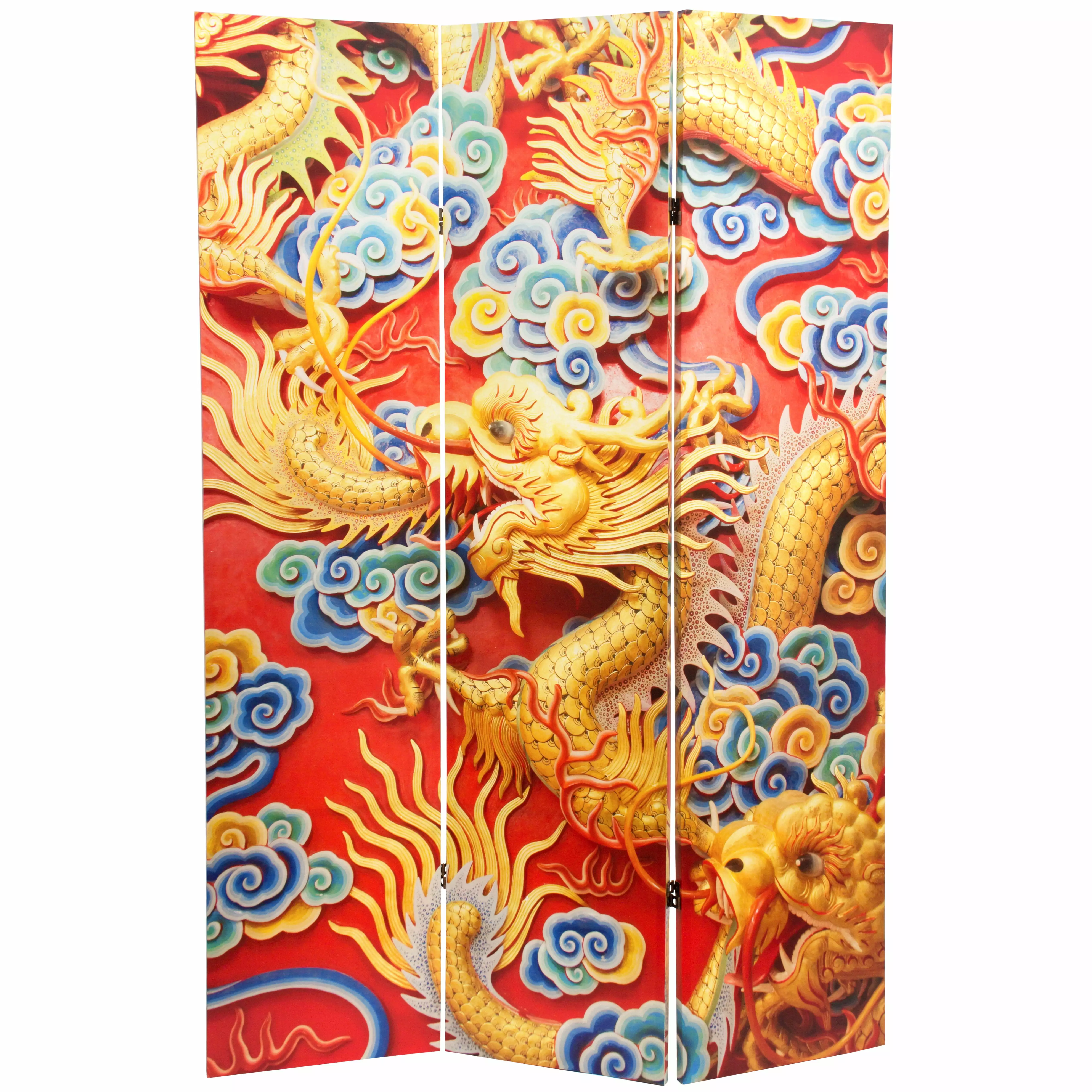 Oriental Furniture 6 ft Tall Chinese Emperor Dragon Room Divider 3 Panel Decorative Screen