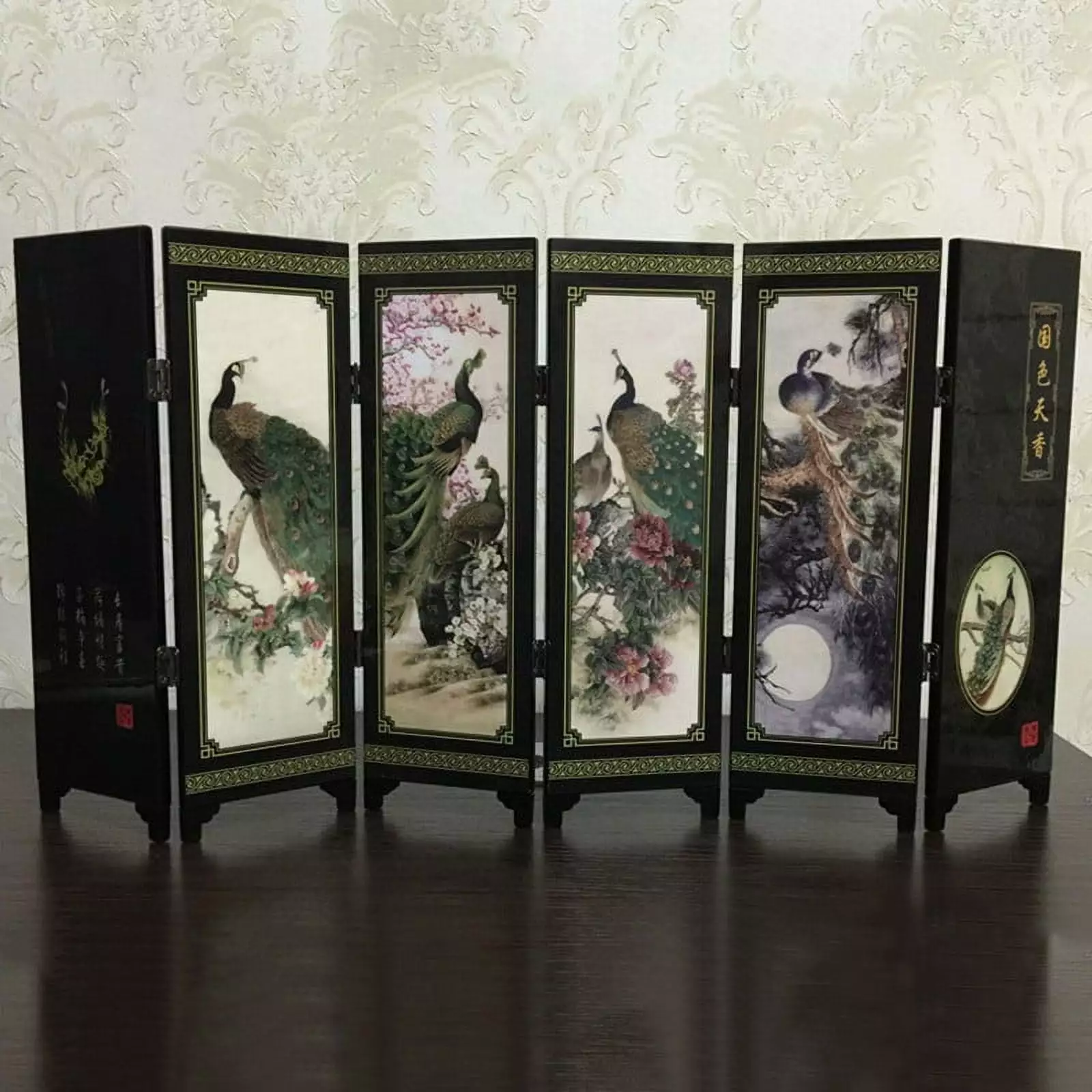 AFQH Folding Peacock Screens Room Divider Wall Panel Multifunction Partition