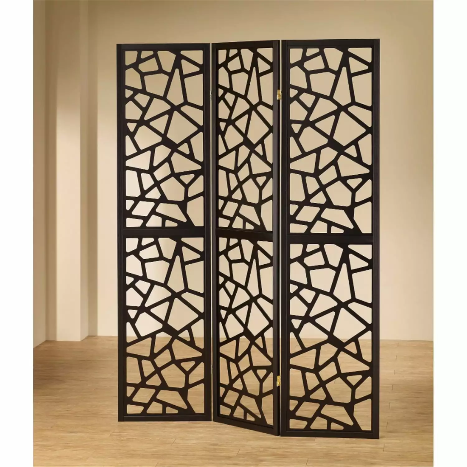 Benzara Black Mosaic Cutouts Folding Screen Intricate Design Room Divider Benjara
