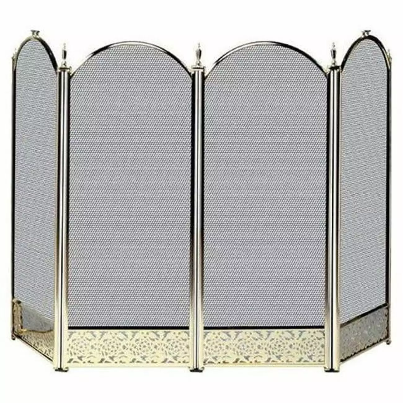 4 Fold Polished Brass Screen Decorative Filigree Elegant Room Divider Blue Prints