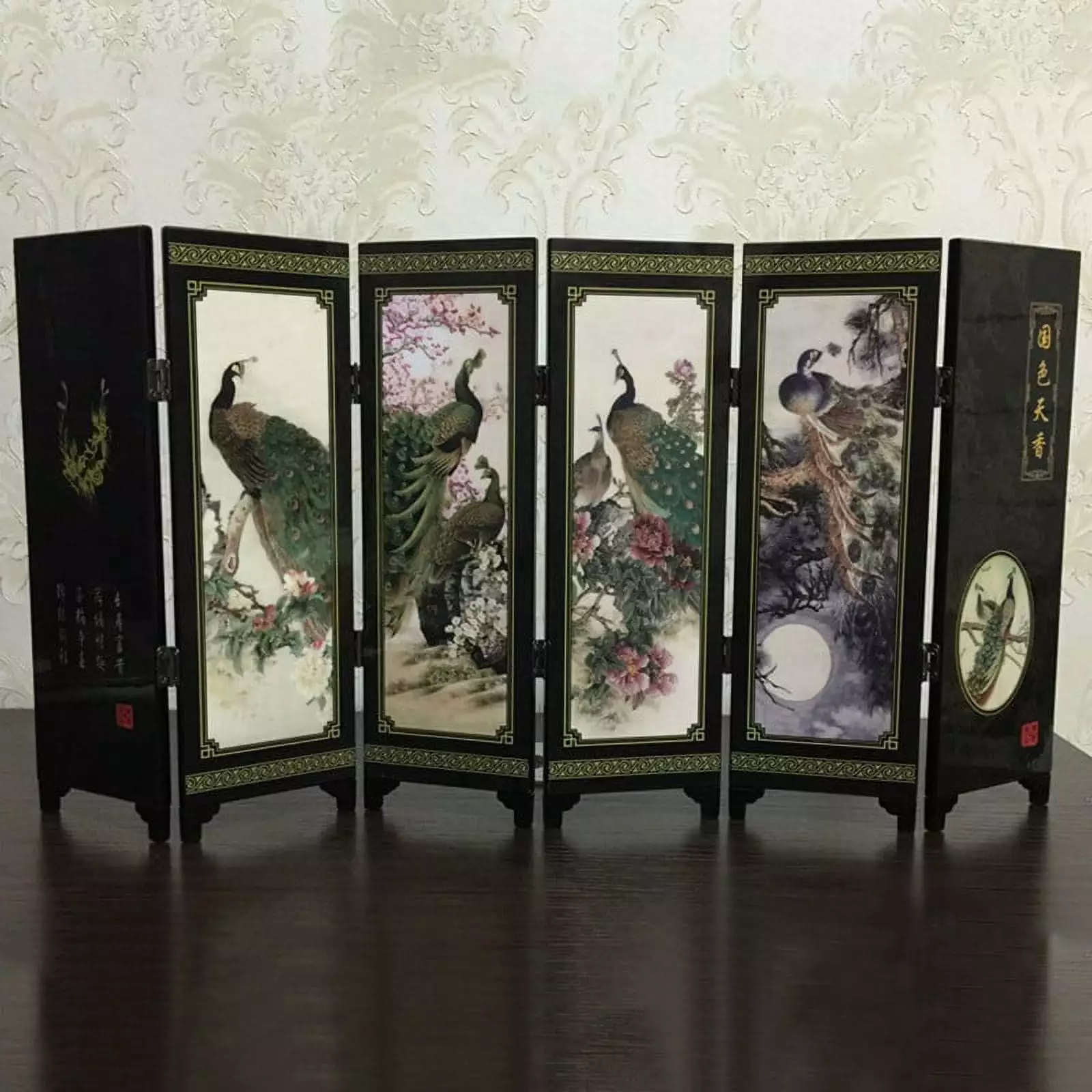 6 Panel Peacock Screen Room Divider Double Hinged Freestanding Privacy Screens Chengsi