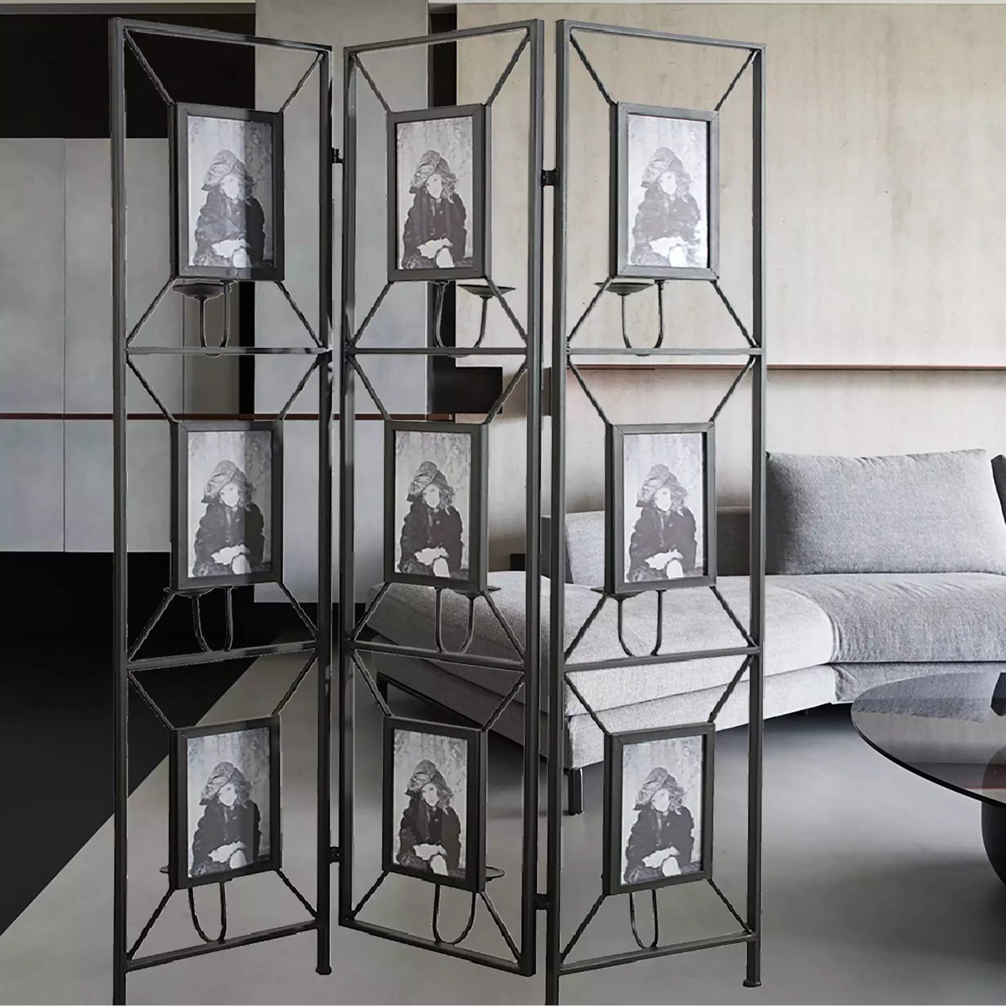 Royard Oaktree 3-panel Room Divider 9 Photo Frames and Antique Mirrors 71 Inches Tall