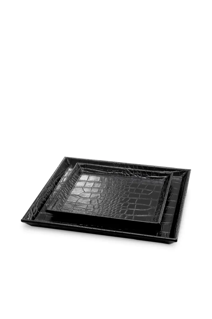 Eichholtz Scaleo Croco Black Leather Tray Set 2 Decor