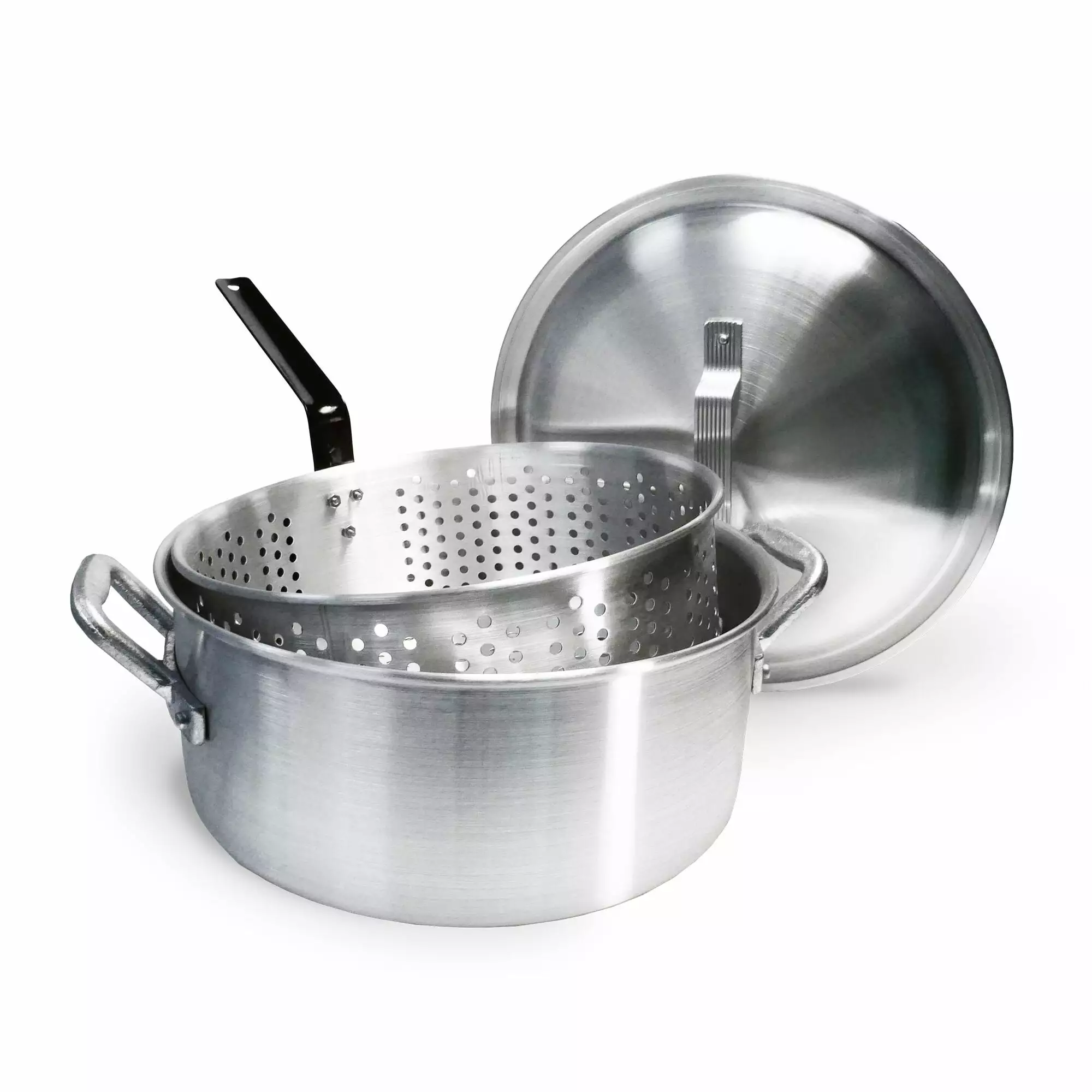 Open Box: Bayou Classic 14-Quart Aluminum Deep Fry Pot Perforated Basket, Heavy-Duty Stockpot Turkey and Seafood Frying