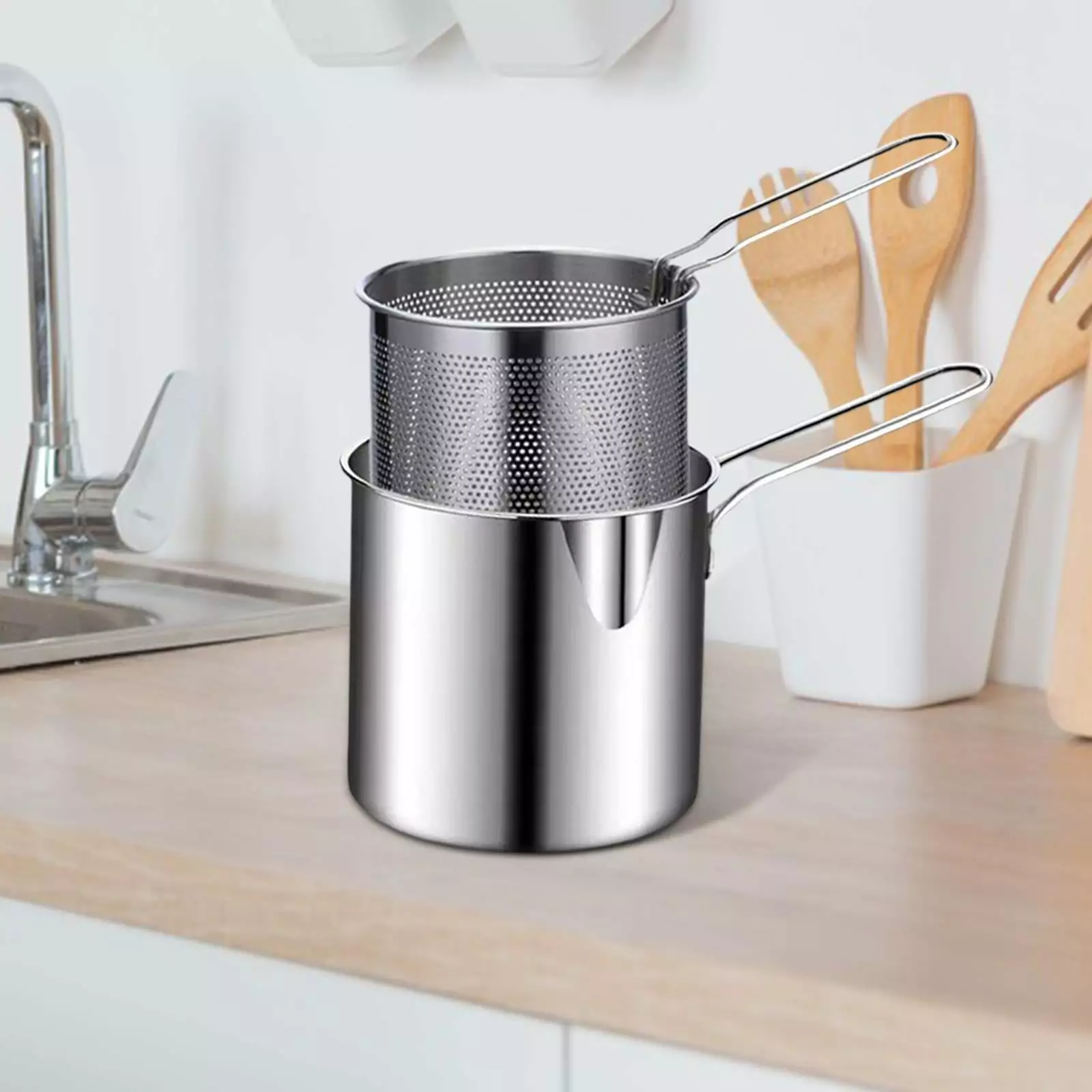 Stainless Steel Deep Fryer Pot Basket Outdoor Party Fried Chicken French Fries LOVIVER
