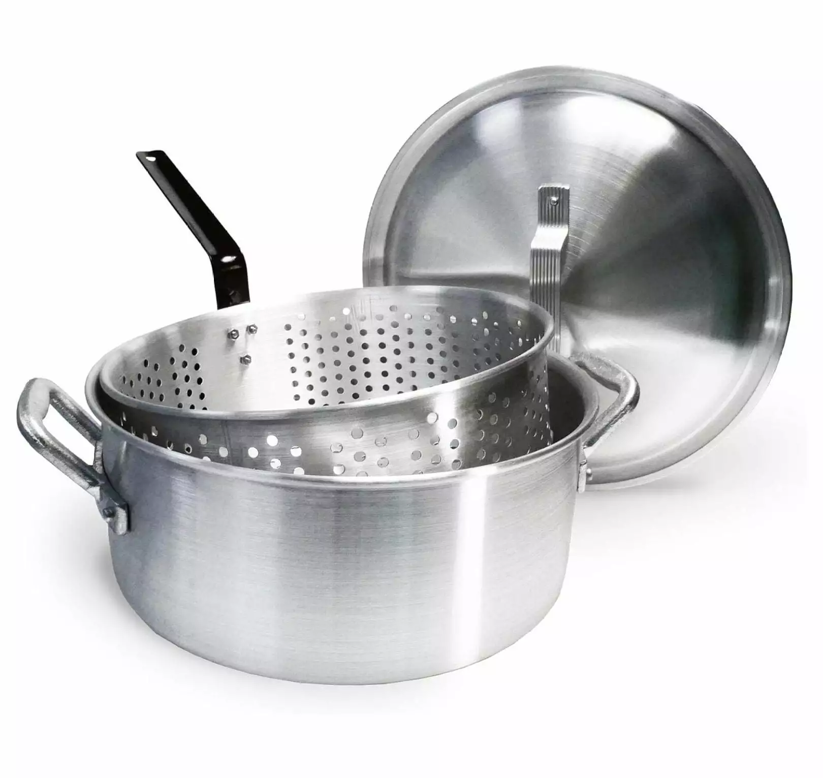 Werqueid 1350 14-qt Aluminum Fry Pot Lid and Aluminum Perforated Binquireet Frying Fish Shrimp