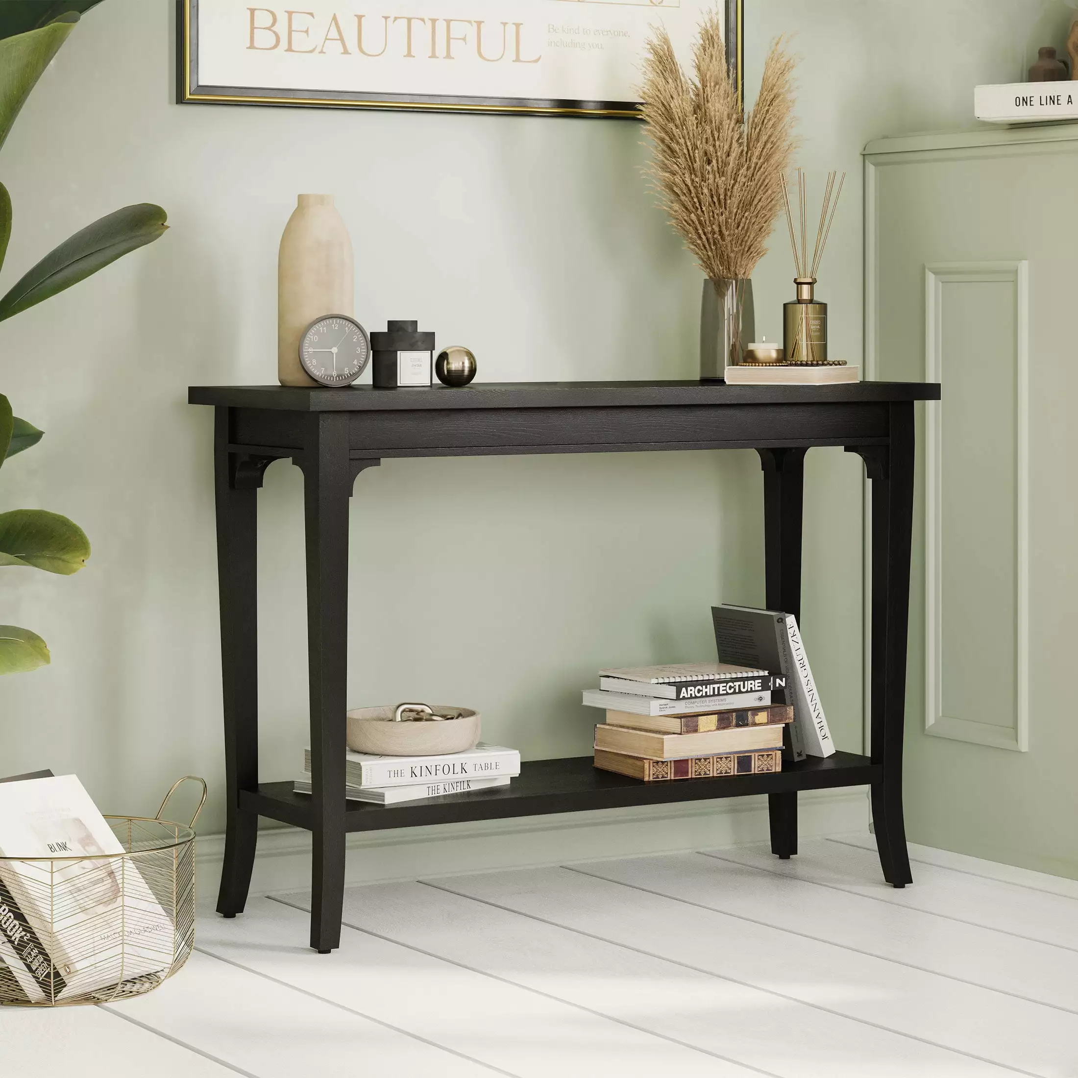Beautiful Marais Console Table Lower Shelf and Solid Wood Frame Drew Barrymore Console
