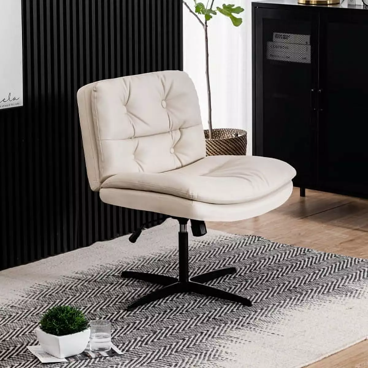 Homiyad Large Size Armless Home Office Desk Chair Vanity Chair No Wheels