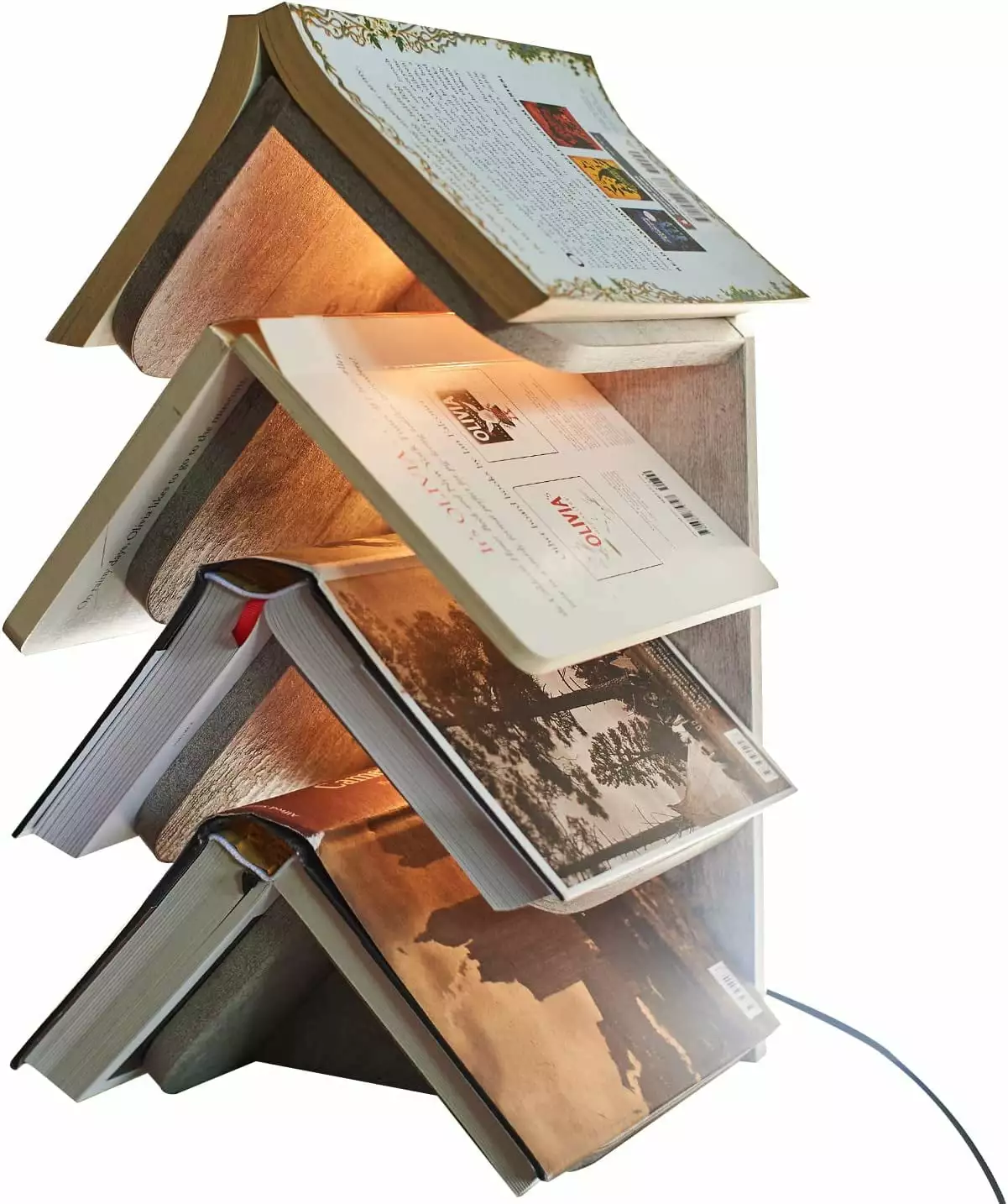 ZXNYH Wisdom Tree Bookshelf Lights Desktop Wooden Book Stand Small Bookcase Bedroom Office 4-Shelf Modern Book Holder White