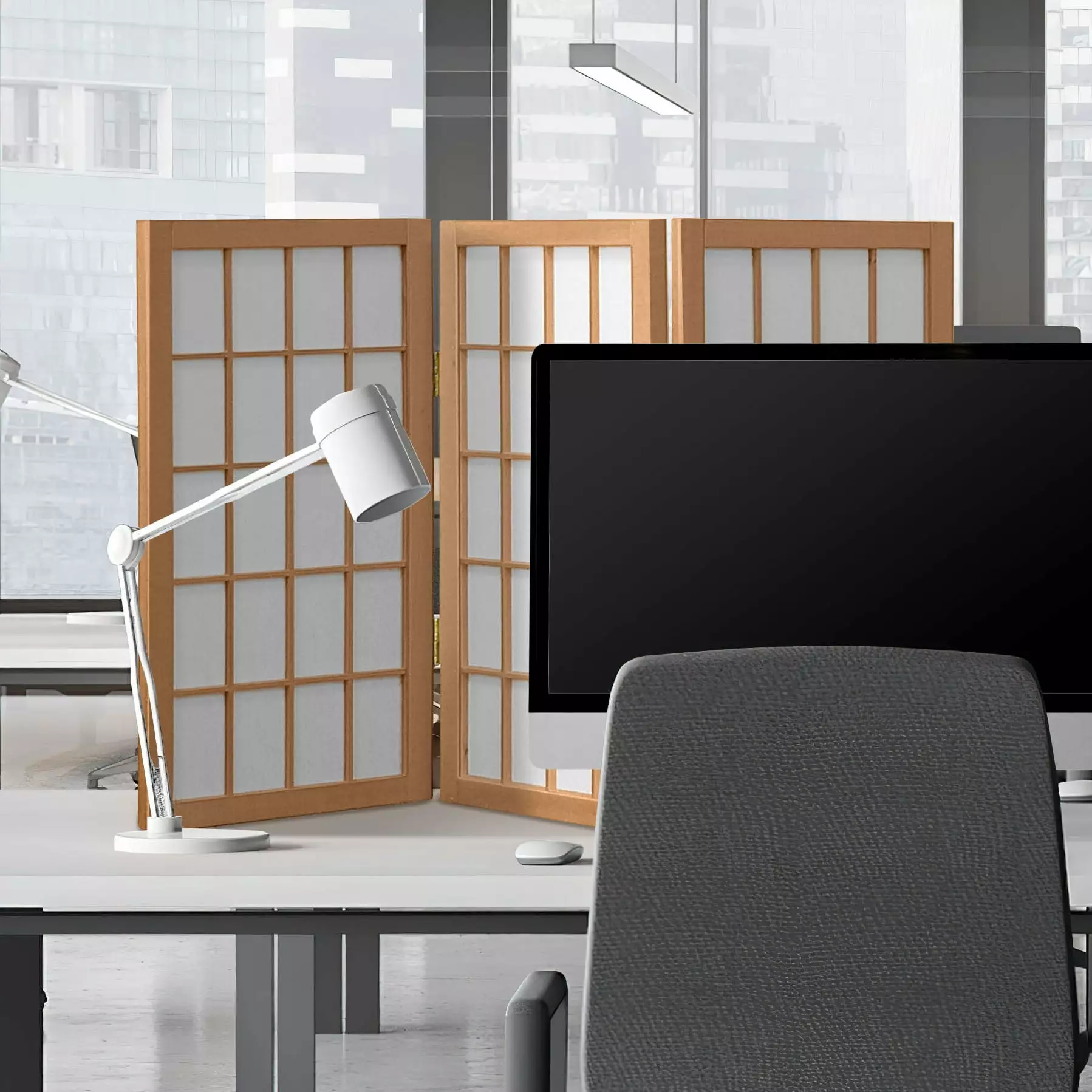 2 ft Tall Desktop Window Pane Shoji Screen Natural 3 Panels Mini Room Divider Oriental Furniture