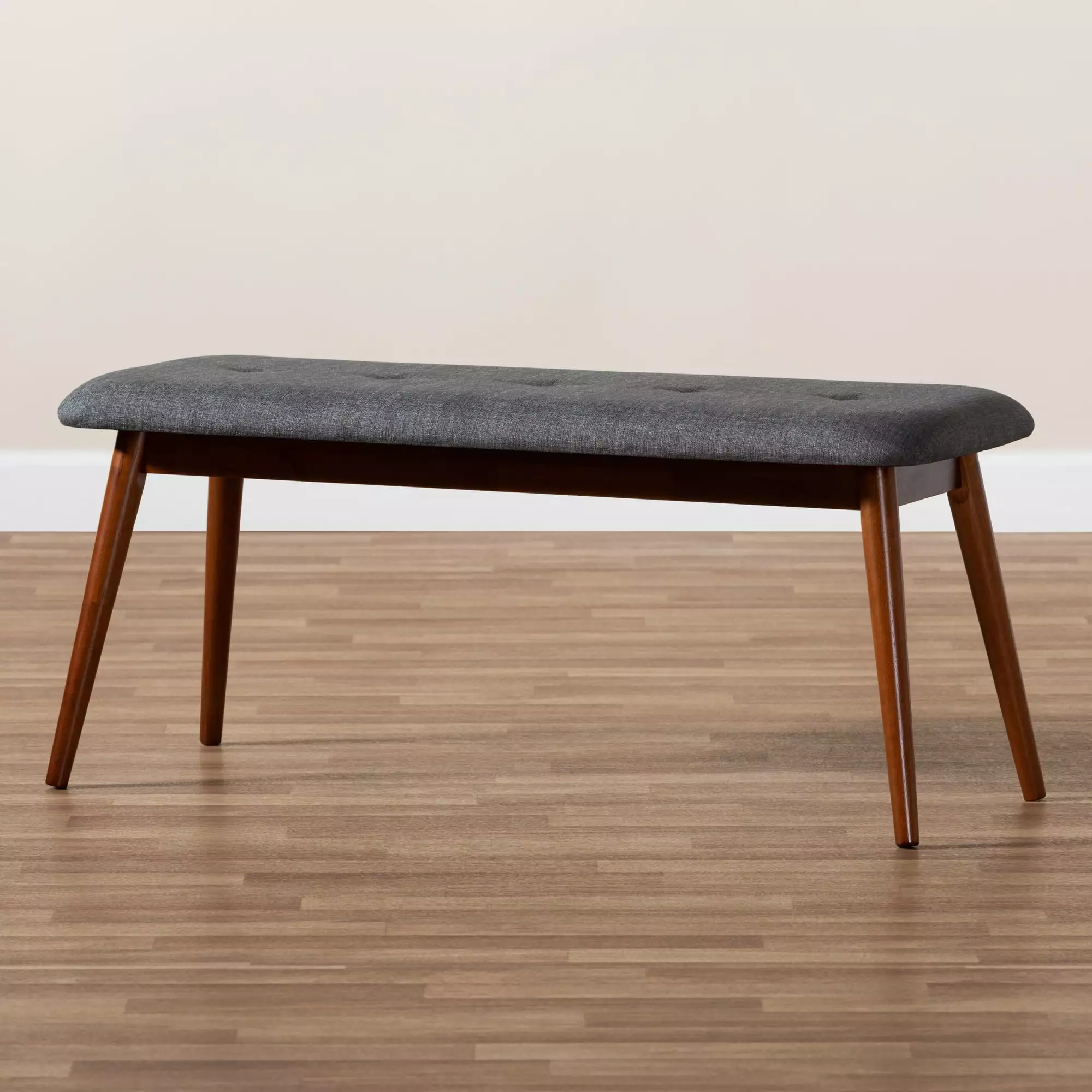 Baxton Studio Flora II Mid-Century Modern Dark Grey Fabric Upholstered Dining Bench Benches