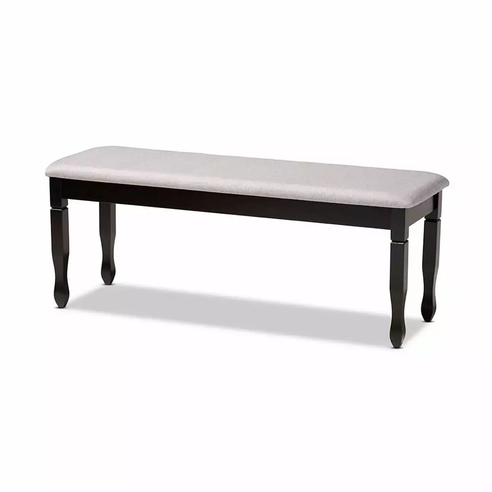 Corey Modern Contemporary Grey Fabric Upholstered Dark Brown Wood Dining Bench Benches Baxton Studio