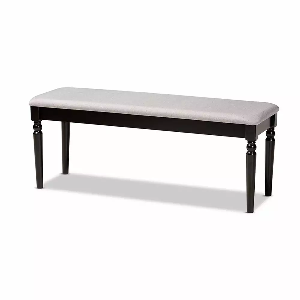 Giovanni Modern Grey Fabric Upholstered Dining Bench Dark Brown Wood Finish Contemporary Design Benches Baxton Studio