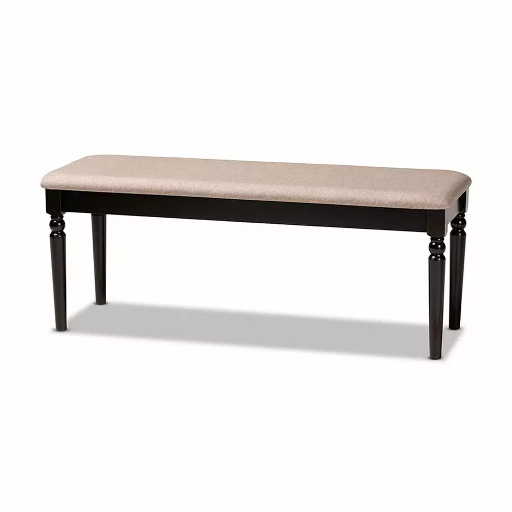 Giovanni Modern Sand Fabric Upholstered Dining Bench Dark Brown Wood Finish Stylish Seating Benches Baxton Studio