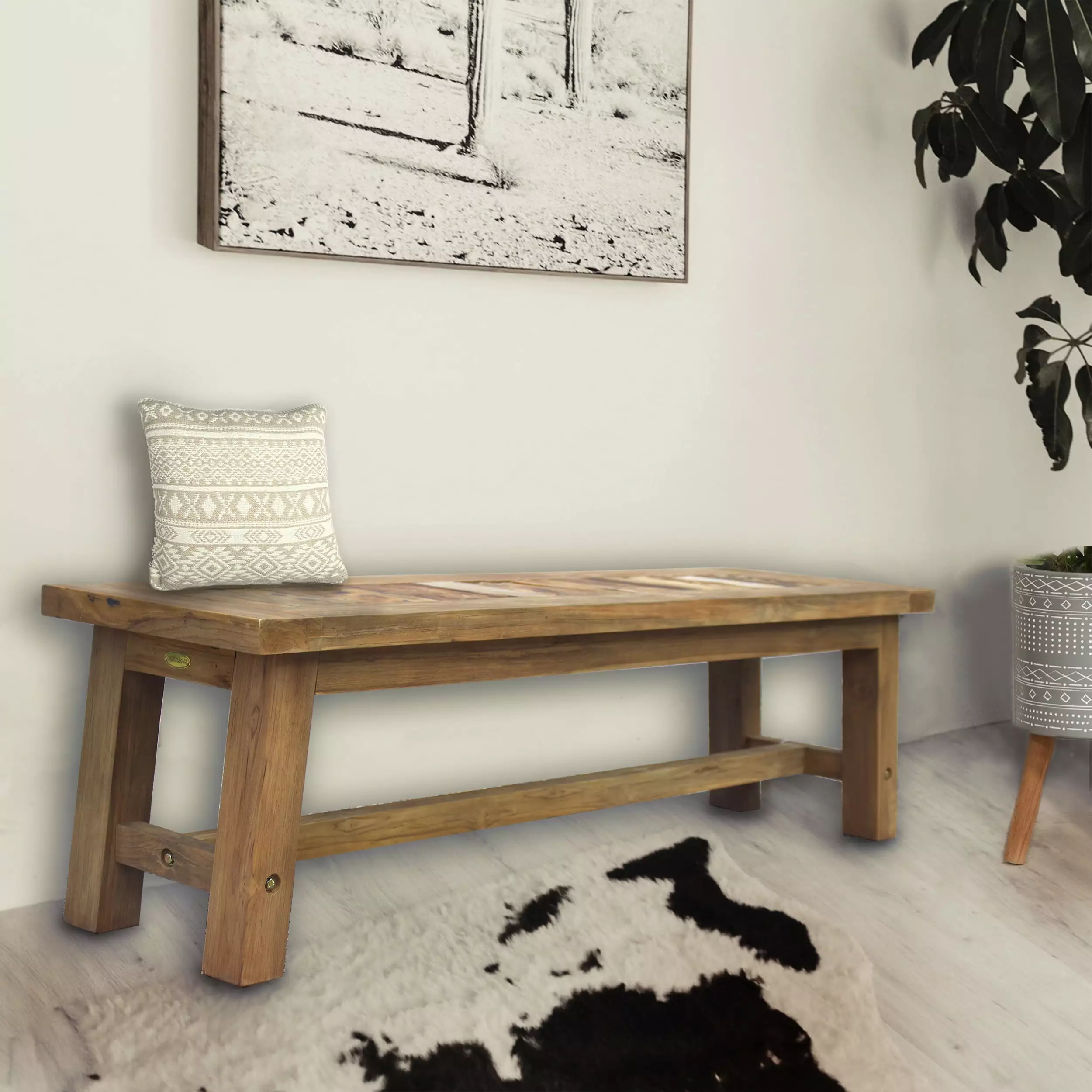 Recycled Teak Wood Tuscany Backless Dining Bench 63 Inch Solid Wood Bench Benches Chic Teak