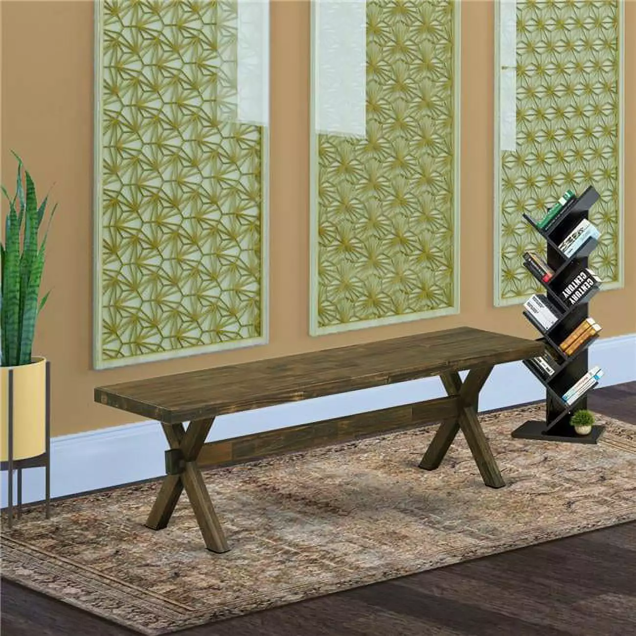 East West Furniture X-Style 15x60 Wood Dining Bench Jacobean Brown - Sturdy and Elegant Dining Room Bench Benches