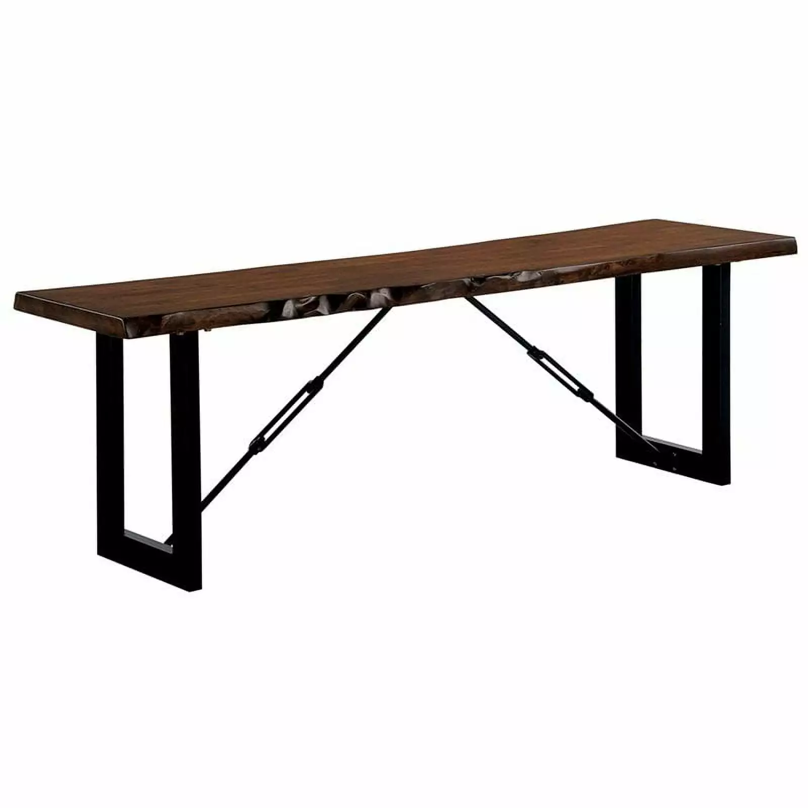 Furniture America Elsbeth Wood Dining Bench Geometric Legs Walnut Finish Benches