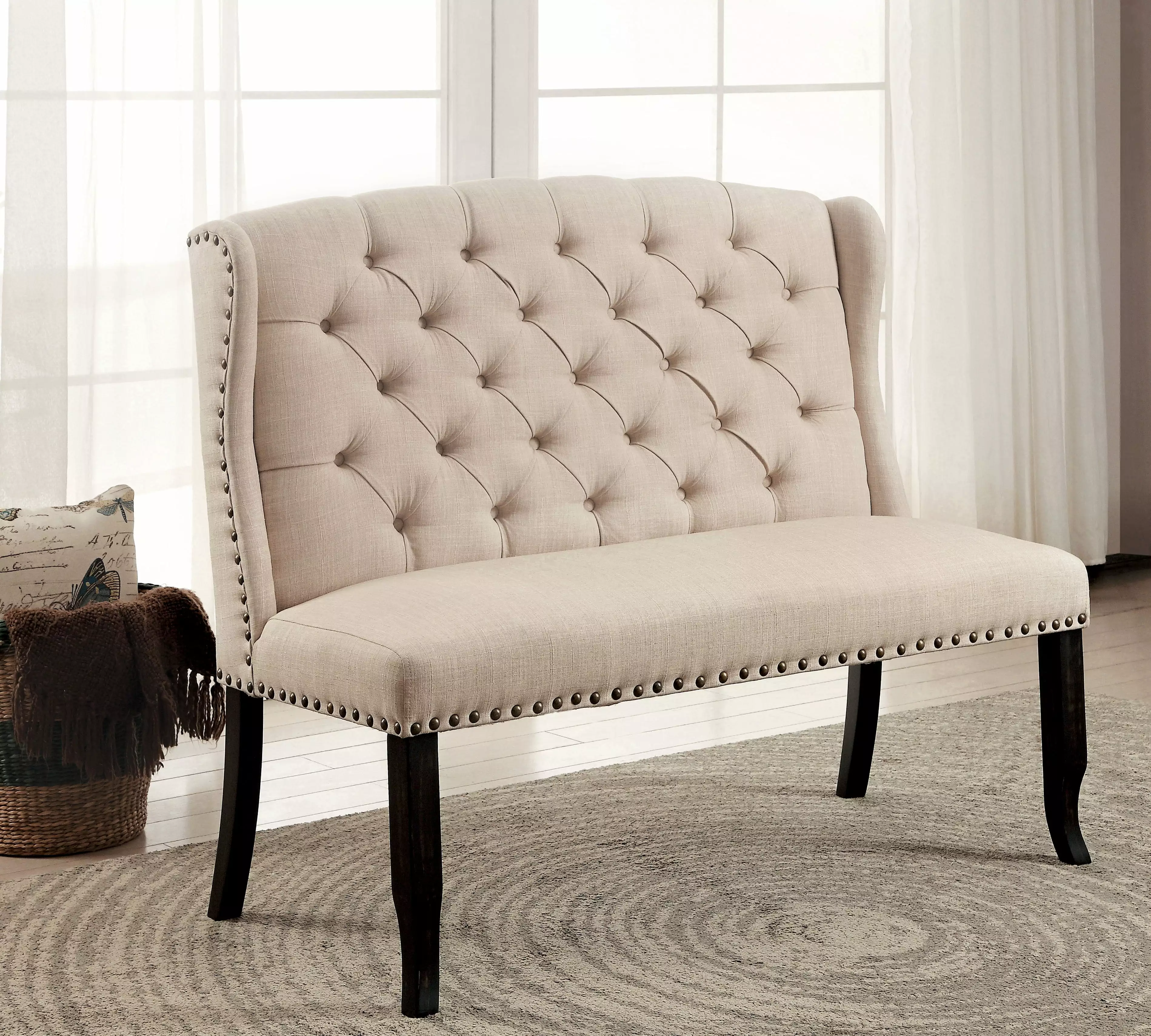 Furniture America Freiden Tufted Wingback Dining Bench Antique Black Benches