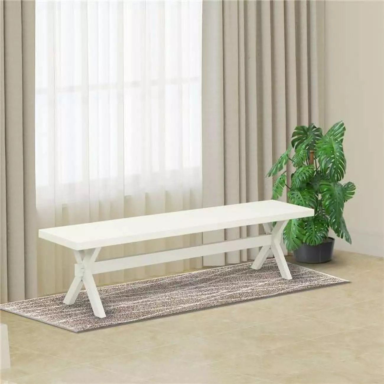 15 x 72 . X-Style Dining Bench Wirebrushed Linen White Leg and Top Benches GSI Homestyles