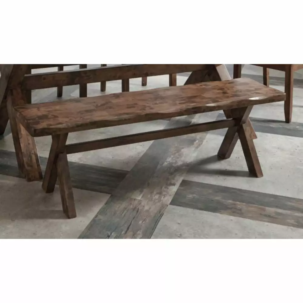Wooden Dining Bench X-Base Brown - Sturdy Kitchen or Dining Room Seating Benches HomeRoots