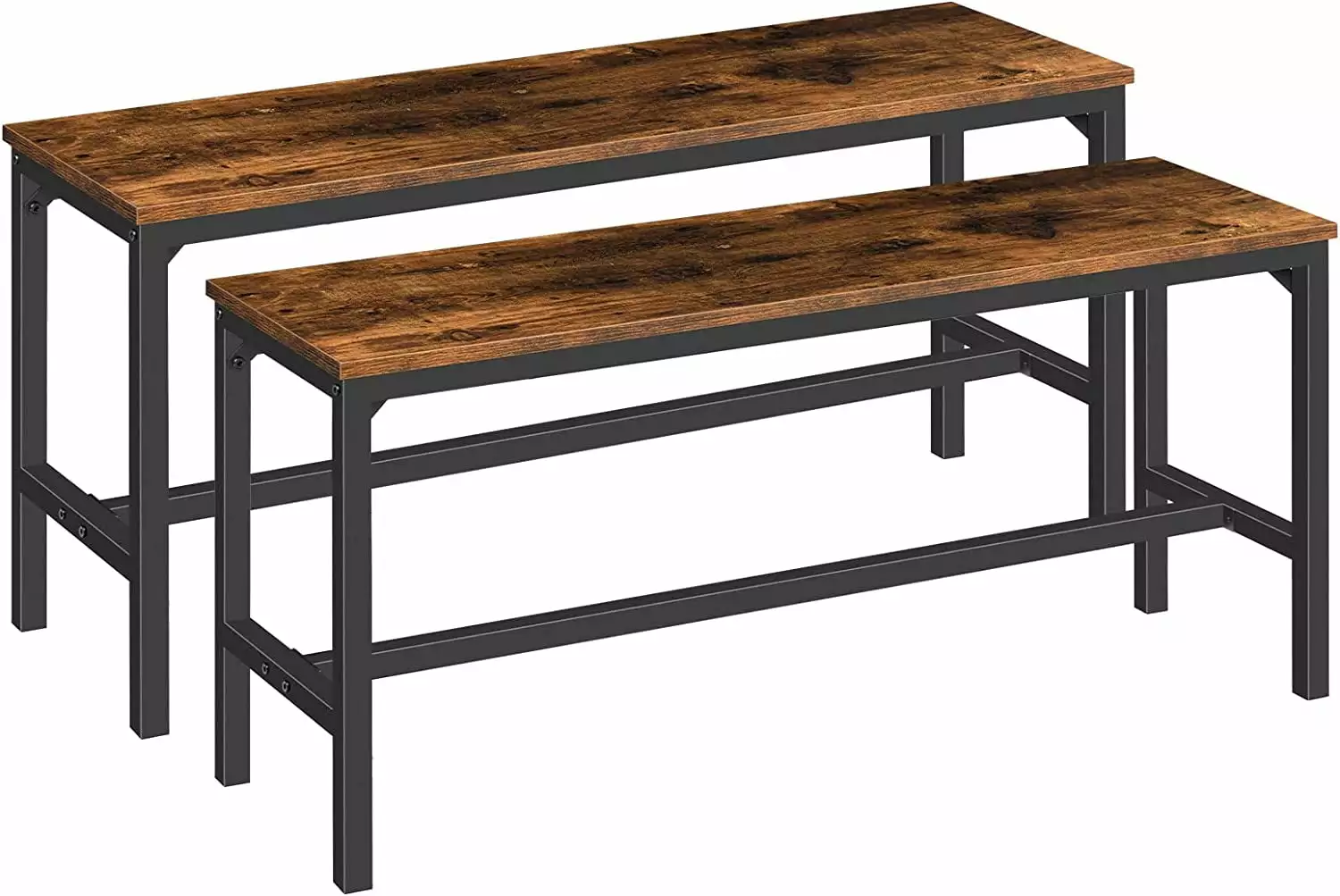 OUWI Dining Benches Pair 2 Industrial Wooden Kitchen Benches Rustic Brown Benches