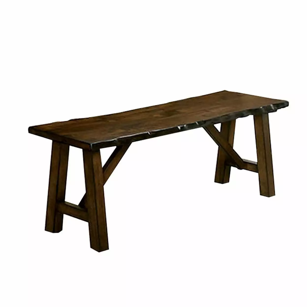 Naef 54 Inch Wood Dining Bench Walnut Brown Live Edges Angled Legs Saltoro Sherpi Benches
