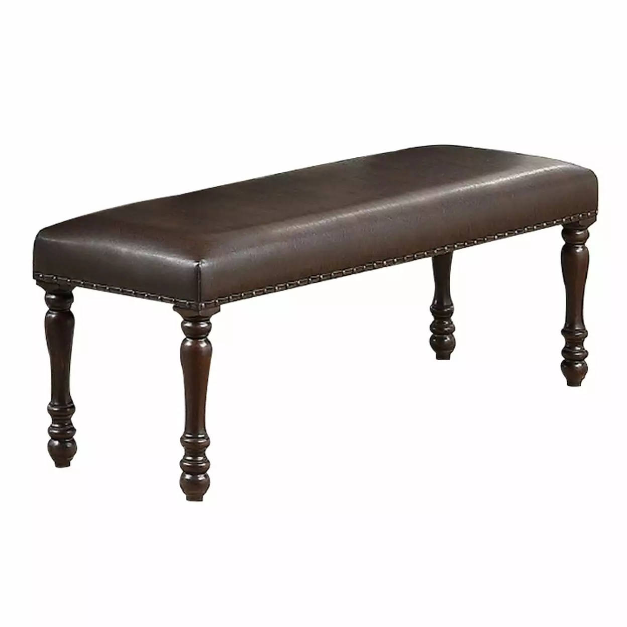 Nailhead Trim Faux Leather Dining Bench Turned Legs Brown Saltoro Sherpi Benches